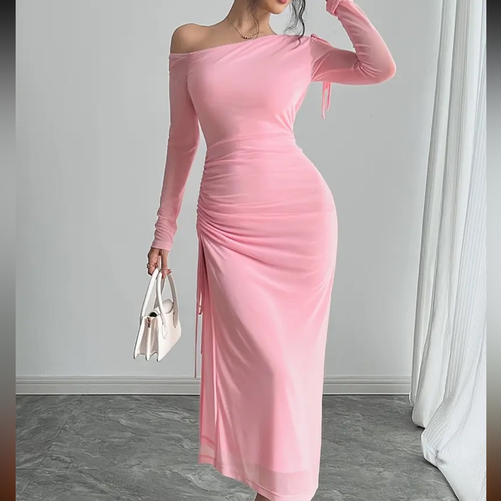 Elegant Pink Off-Shoulder Dress